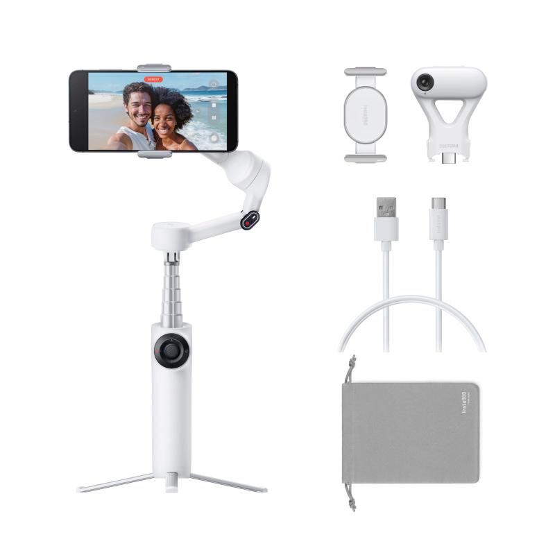 Insta360 Flow 2 Plus 人工知能学トラッカーキット 白いこと- 折りたたみ式スマホジンバル、あらゆる適用業務で人工知能学トラッキング、複数形人トラッキング、内蔵三脚架/自撮り棒、遠隔操作、iPhone/Android相応うスタビ