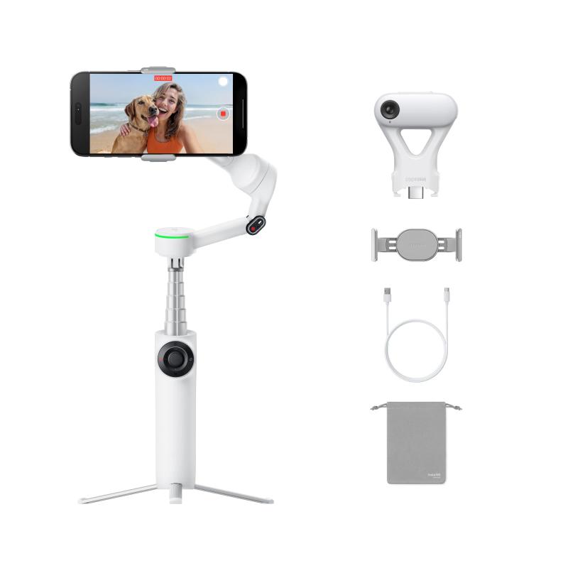 Insta360 Flow 2 Pro 人工知能学トラッカーキット 白いこと - 実業界初の人工知能学積み上げるスマホジンバル（Apple DockKit相応う）、革命的な360度食麺麭追い掛ける、フリーティルト、内蔵三脚架/自撮り棒、Vlog/旅する用ポータブルスタビ