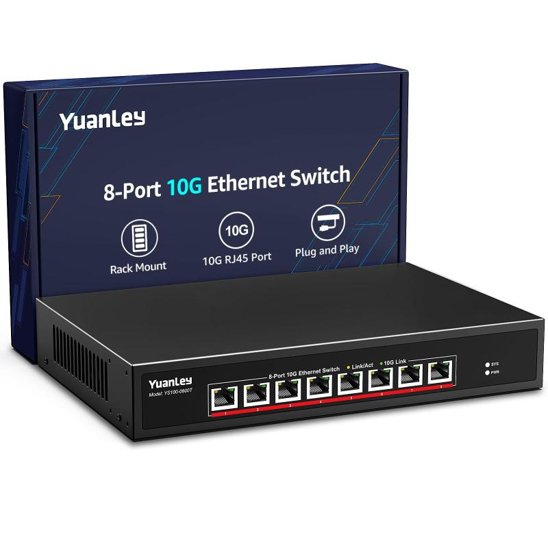 YuanLey 8界面 10G イーサネットスイッチ｜8×10Gbps RJ45｜10G/5G/2.5G/1G/100Mbps 自動小銃話し合い｜スイッチング静電容量160Gbps｜アンマネージド｜仕合わせマウント相応う｜繋ぎ＆掻きならす