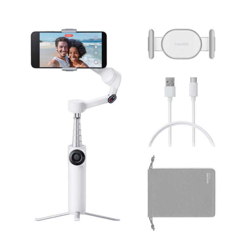 Insta360 Flow 2 かっこ良い電話機用ジンバル 原則として版 白いこと- 折りたたみ式人工知能学スマホジンバル、人工知能学\u0026amp;複数形人トラッキング、三脚架/自撮り棒内蔵、遠隔操作、iPhone/Android相応うスマホジンバル、旅する\u0026amp