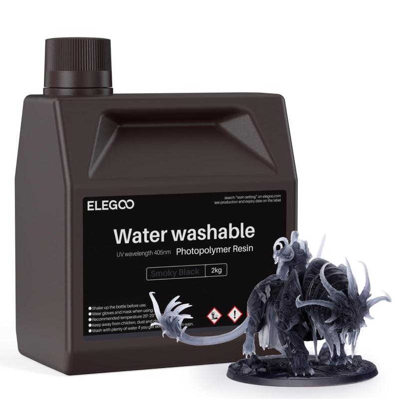 ELEGOO 光形成3D印刷機用 UVレジン 405航空マイル 水洗いする脂 2000g 光固くなる能力のある脂 LCD 3D印刷機向け(スモーキー・ブラック)