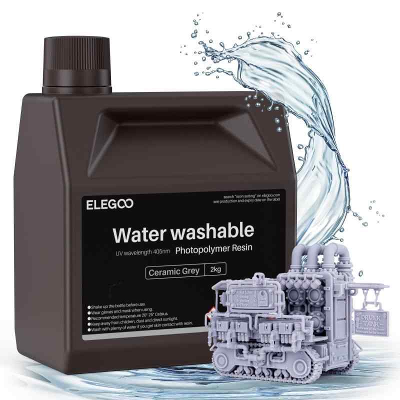 ELEGOO 光形成3D印刷機用 UVレジン 405航空マイル 水洗いする脂 2000g 光固くなる能力のある脂 LCD 3D印刷機向け(陶芸薄墨色)