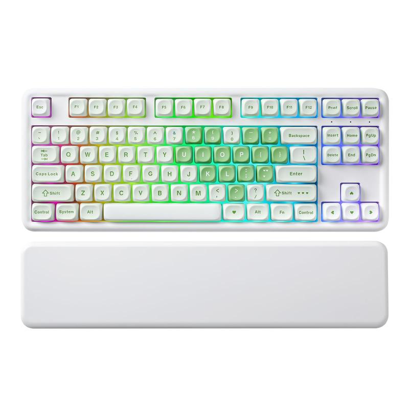 YUNZII B87 ワイヤレスメカニカルキーボード ゲーミングキーボード BT5.0/2.4G/USB-C NKRO QMK/VIAソフトウエアカスタム MOA手当たり旗がしら 屁っ放り毛布 RGB リストレスト Win/Mac用 (抹茶色, ハートココアク