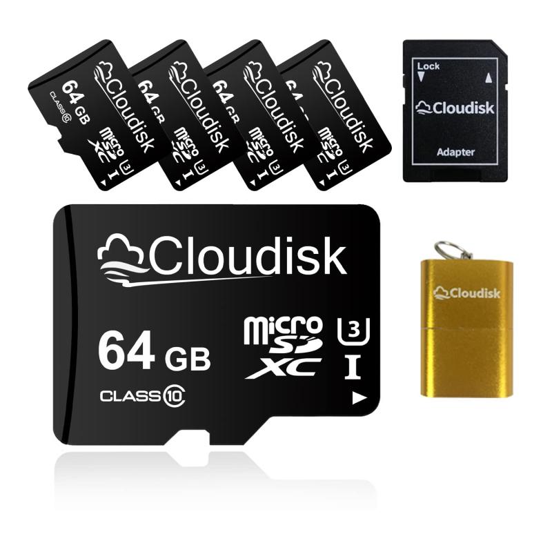 Cloudisk Micro SD歌留多64 GB(5個仕掛ける) 閃光電球歌留多Micro SDXC位置付け10 A 2 U 3、SDアダプター、歌留多読み手（64 GB）