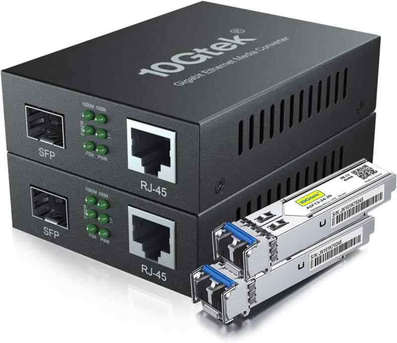 10Gtek 2個仕掛ける ギガビット 光媒体変換器 シングル流行り物 デュアルLC衣料繊維 1.25Gb/s SFPモデュール to 10/100/1000Base-Tx 1000Base-LX SFP 付き添い人 （1310航空マイル 20粁）
