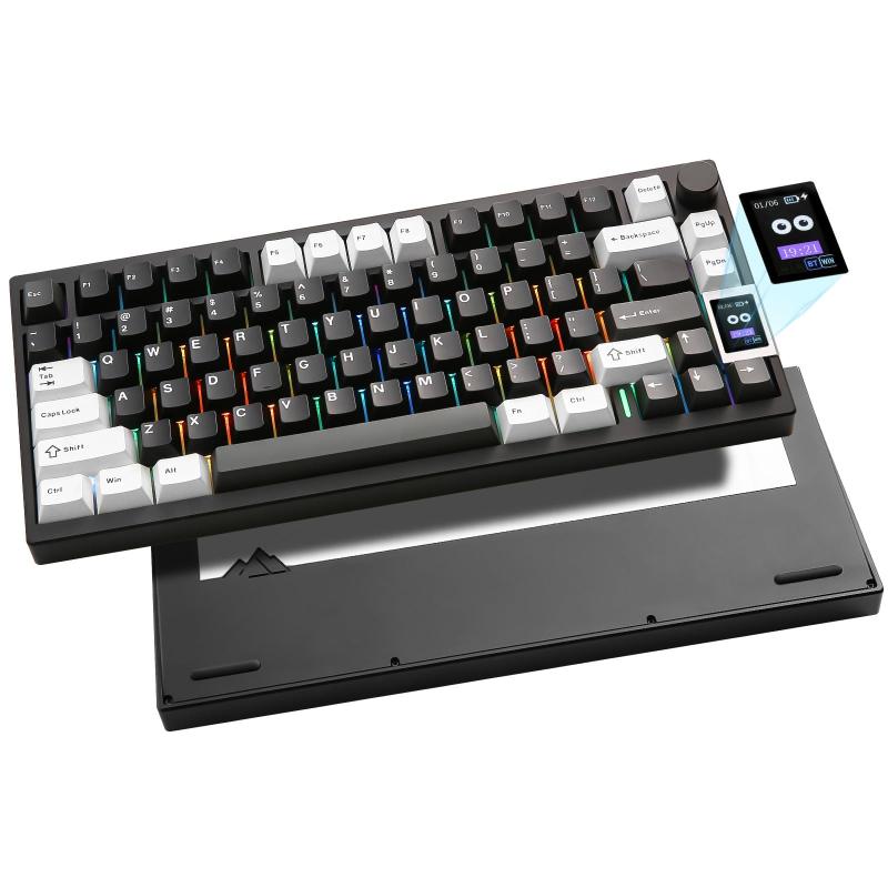 YUNZII AL80 力学的鍵盤 無線電話 ゲーミングキーボード 75%レイアウト bluetooth/2.4G/有線 参流行り物 盛りだくさん軽銀CNC LCD映写幕 熱っぽい取り換える相応う ガスケットマウント ノッブ付き添い人 Q