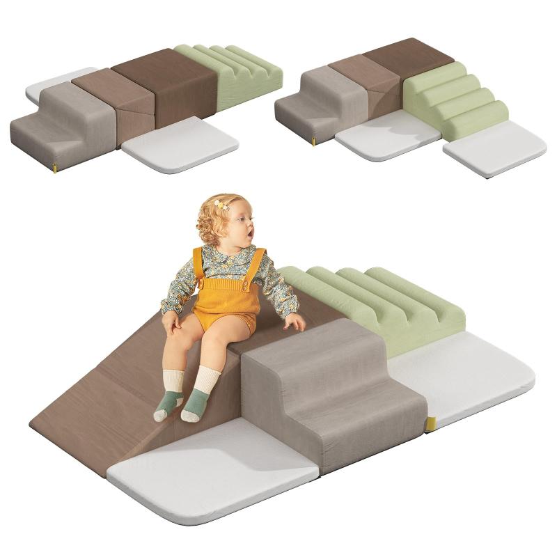 BanaSuper アスレチック ソフトブロック アクション・スポーツトイ布製玩具 大型 室内遊具 キッズスペース 子供 キッズ おもちゃ (6点セット，グレー)｜RoothouseStore