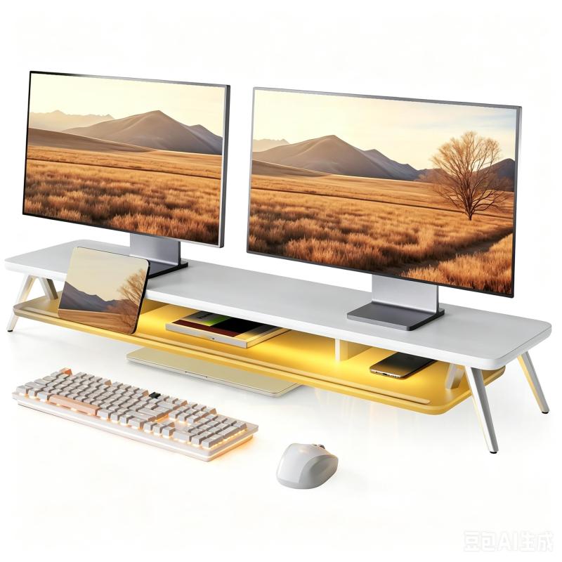 Fenge モニター台 卓上 パソコン台 デスクシェルフ pc台 机上台 幅108cm 2段 RGBテープライト付き アルミ製脚 アクリル板 モニタースタンド パソコンスタンド 収納 整理整頓 (ホワイト)｜RoothouseStore