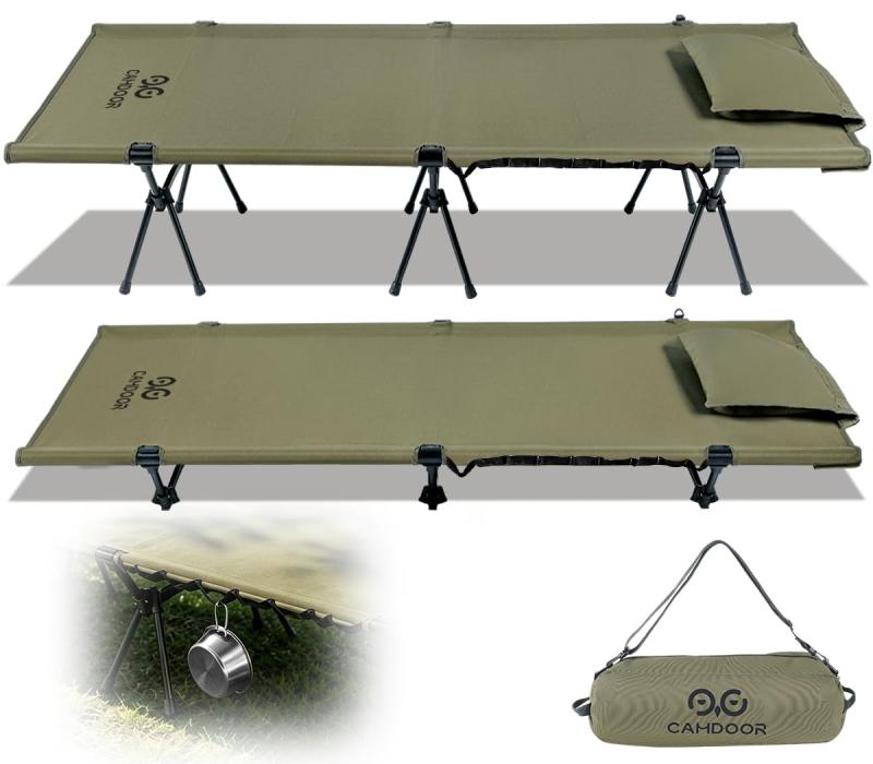 コット キャンプ 2way CAMDOOR【高密度1000Dオックスフォード&枕カバー付き】150KG高耐荷重 キャンプ コット ワイド 軽量 ハイ/ロー切替可能 小物収納 静音 通気性 撥水 仮眠 野外 釣り 防災 応|RoothouseStore
