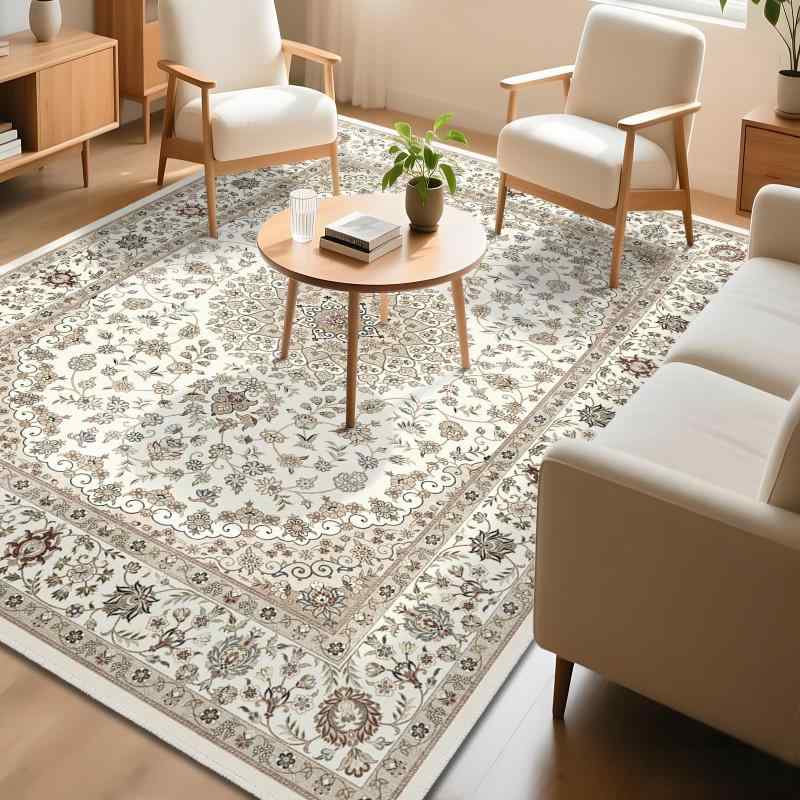 FORTSEA 洗える ラグマット 200&times;250cm 3畳 ペルシャ風 花柄 ヴィンテージ 滑り止め 短毛 リビング ダイニング 寝室 和モダン 床暖房対応｜RoothouseStore