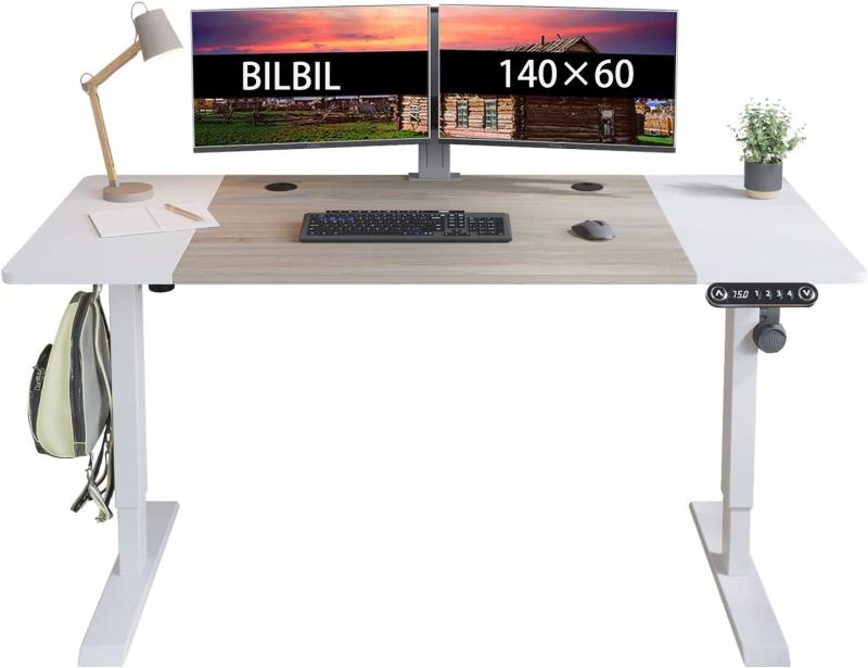 BilBil デスク パソコンラック つくえ 電動昇降式 机 140CM&times;60CM 電動式スタンディングデスク オフィスワークテーブル 昇降式机 ゲーミングデスク 電動式 高さ 71-117CM 高さ調節可能 メモリー機｜RoothouseStore