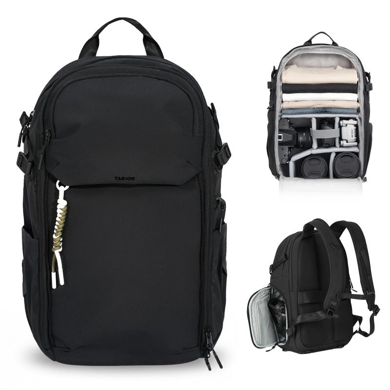 [TARION] 軽量カメラバッグ21L・3in1撮影/旅行/普段使い・180&deg;フルオープン・2気室・16インチPC/三脚/レンズ収納・おしゃれ リュック FixLite ブラック｜RoothouseStore