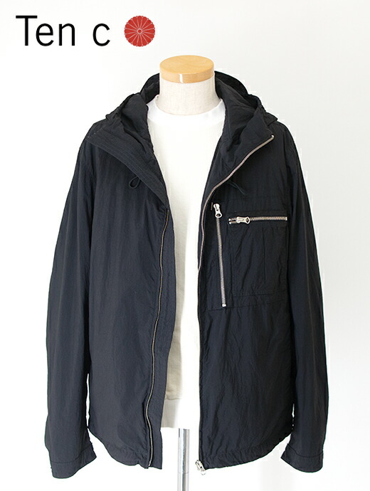 Ten c テンシー ブルゾン ブラック ナイロンジップフーディ MID LAYER ten502006