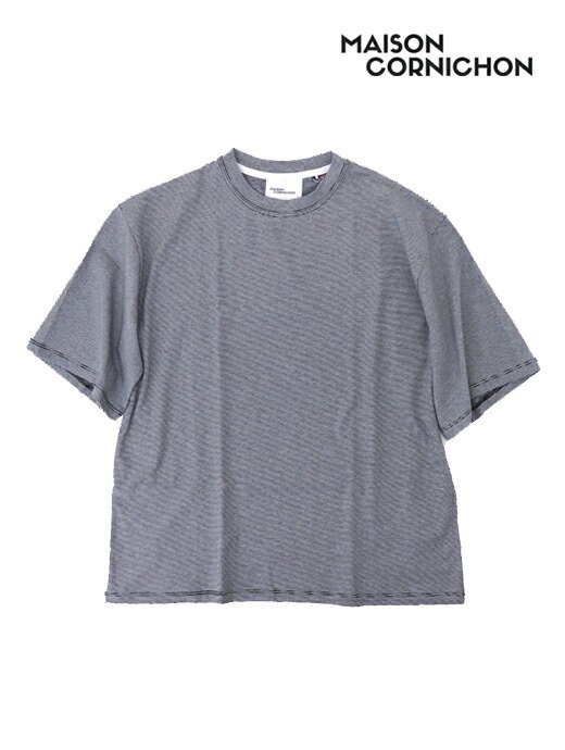 ORNICHON メゾン コルニション Tシャツ ホワイト×ブラックボーダー コットンクルーネック mcr520601