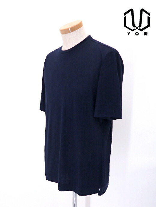 VOW ボウ ウールTシャツ ネイビー Super160's クルーネック ジャージー 洗濯可 vow520411