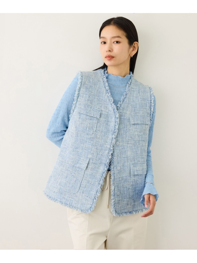 【SALE／30%OFF】ツィードVネックジレ ROPE\u0027 ロペ トップス より良い・ジレ 青色 ベージュ【RBA_E】【貨物輸送無料】[ Fashion] トップス-ベスト・ジレ-レディースファッション