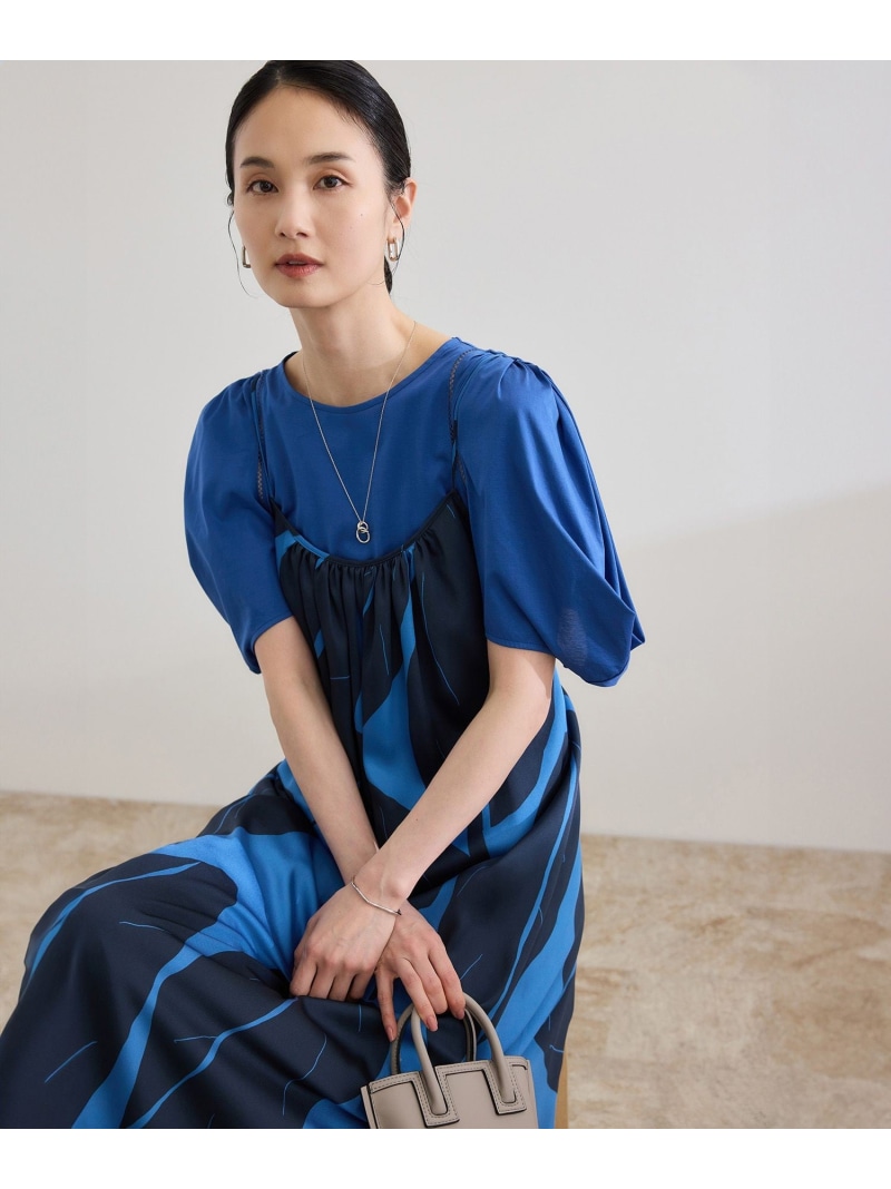 【SALE／50%OFF】【洗える】エクスペンド リーフキャミワンピース【DEVEAUX(デヴォー)】 ROPE' ロペ ワンピース・ドレス ワンピース ブルー グリーン【RBA_E】【送料無料】[ Fashion]｜ROPE&rsquo;