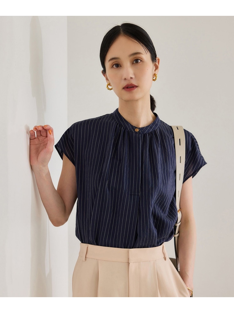【ROPÉ】【撥水加工】とろみドライタッチバンドカラーフレンチスリーブブラウス ROPÉ(ロペ) / 【撥水加工】【洗える】とろみドライタッチバンド