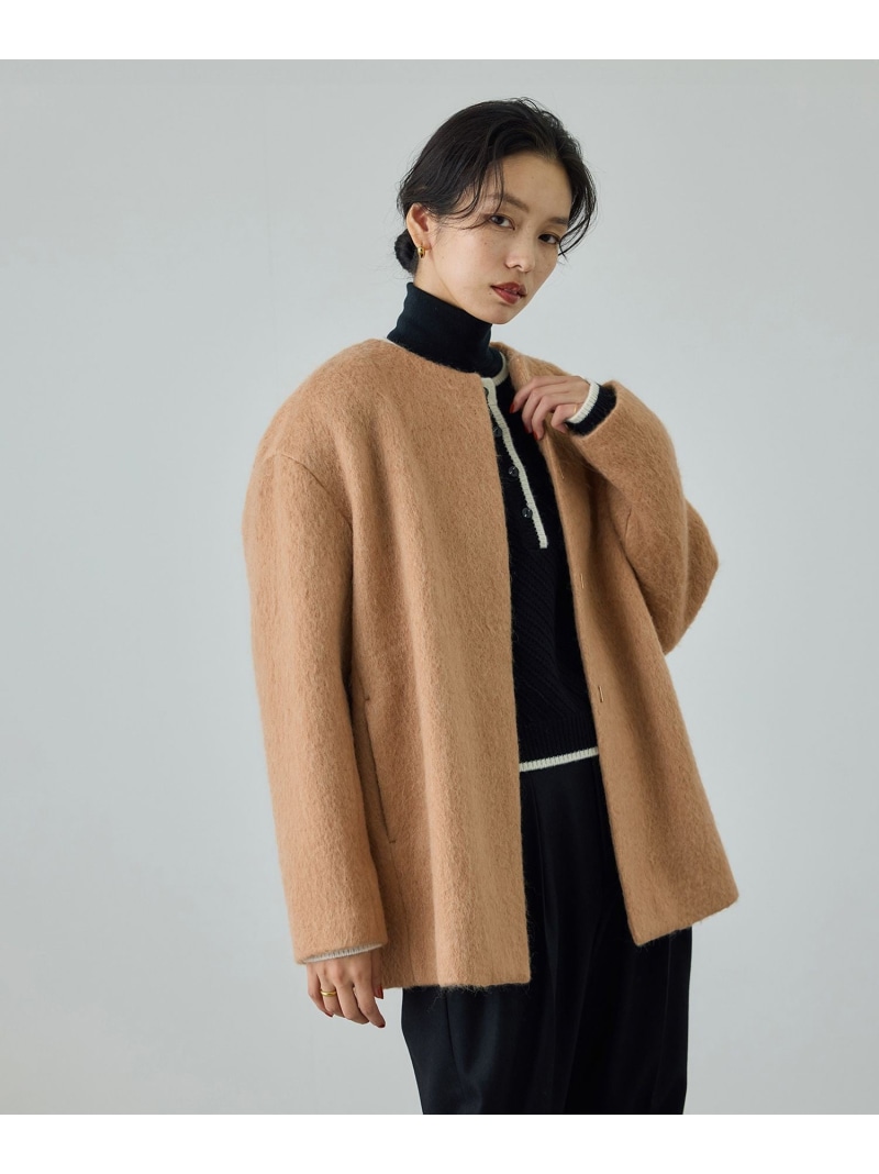【SALE／50%OFF】ウールモヘヤノーカラーミドル丈コート ROPE' ロペ ジャケット・アウター その他のジャケット・アウター ベージュ【RBA_E】【送料無料】[ Fashion]