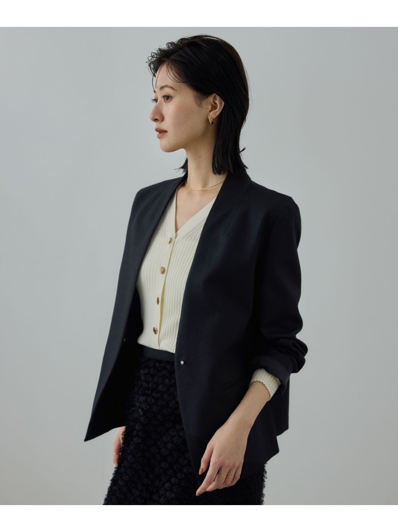 【SALE／30%OFF】ウールレーヨンノーカラージャケット(無地/ヘリンボーン)/セットアップ対応 ROPE' ロペ ジャケット・アウター ノーカラージャケット ブラック【RBA_E】【送料無料】[ Fashion]