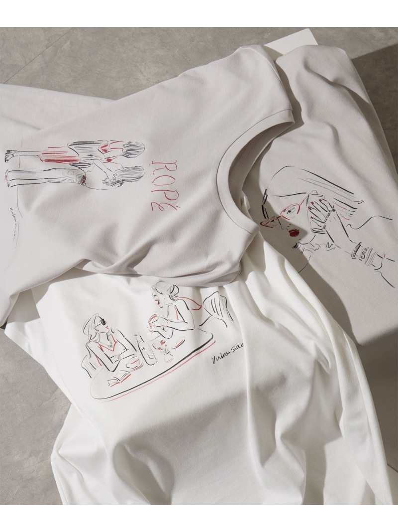 【YUKO SAEKI for ROPE\u0027・協調主義】フレンチスリーブプリントティーシャツ/イージーケア ROPE\u0027 ロペ トップス カットソー・ティーシャツ 白いこと 薄墨色【此れから取って置く】*【貨物輸送無料】[ Fashion] トップス-Tシャツ・カットソー-レディースファッション