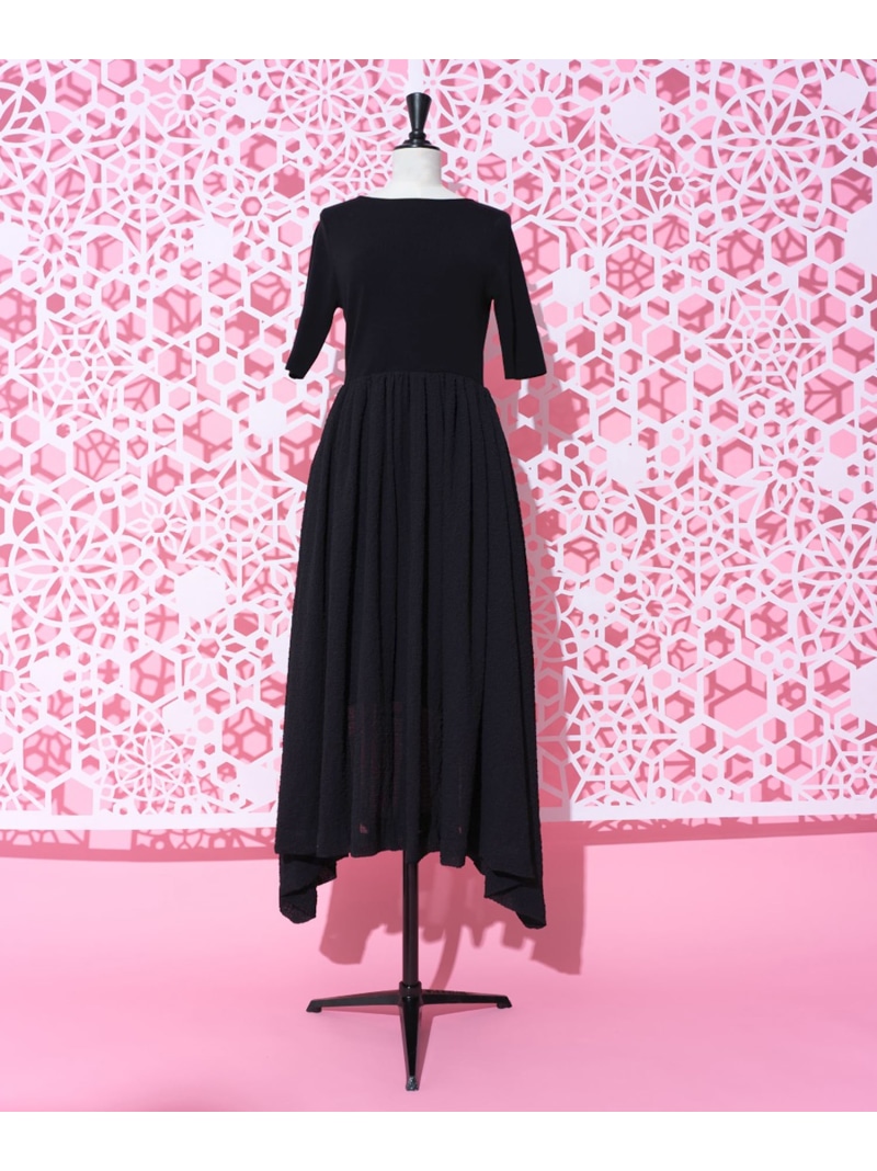 【SALE／50%OFF】【ラリーニュロペ】扇(オウギ)ニットドレス LA LIGNE ROPE' ロペ ワンピース・ドレス ワンピース ブラック ベージュ ピンク【RBA_E】【送料無料】[ Fashion]｜ROPE&rsquo;