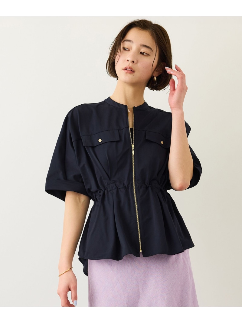 フロントジップブルゾンブラウス/イージーケア ROPE' ロペ トップス シャツ・ブラウス ネイビー ベージュ ブラック【送料無料】[ Fashion]｜ROPE&rsquo;