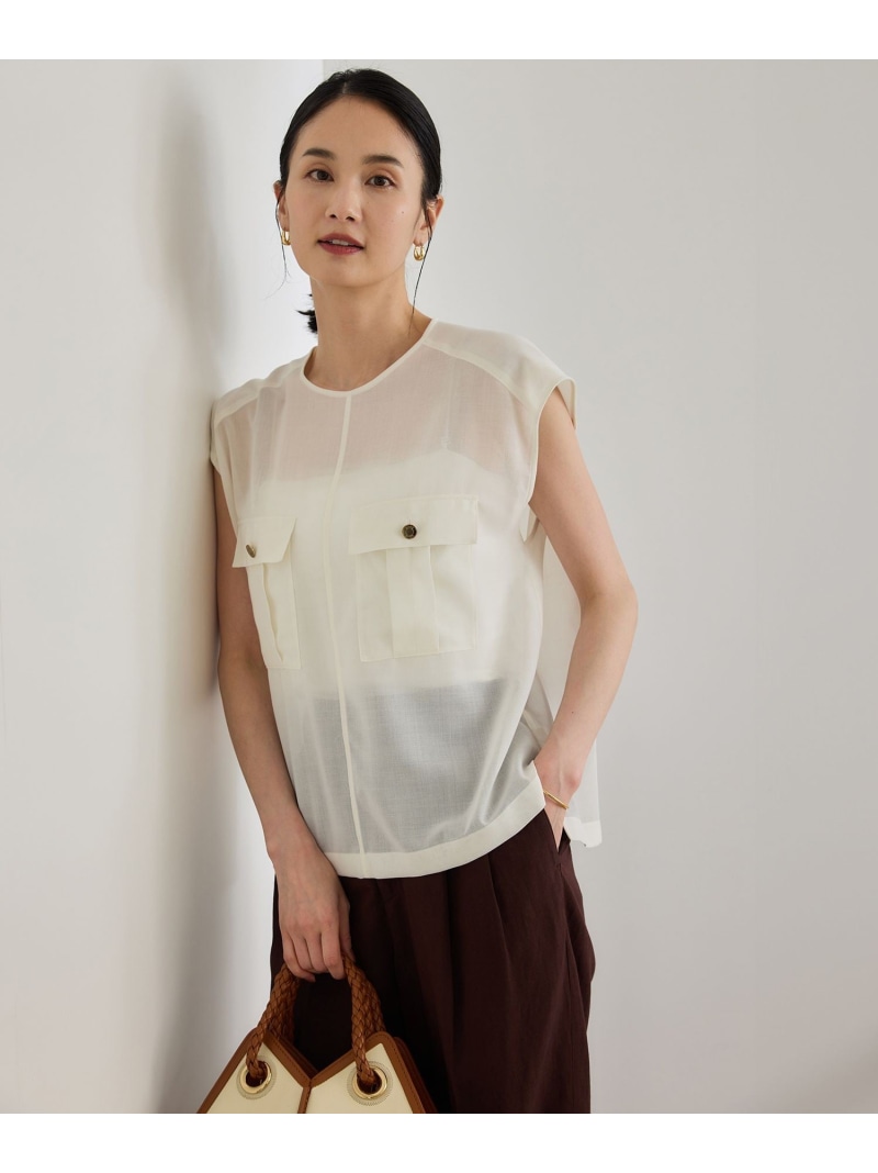 【SALE／50%OFF】【洗える】サファリ シアーブラウス ROPE' ロペ トップス シャツ・ブラウス ブラウン ホワイト【RBA_E】【送料無料】[ Fashion]