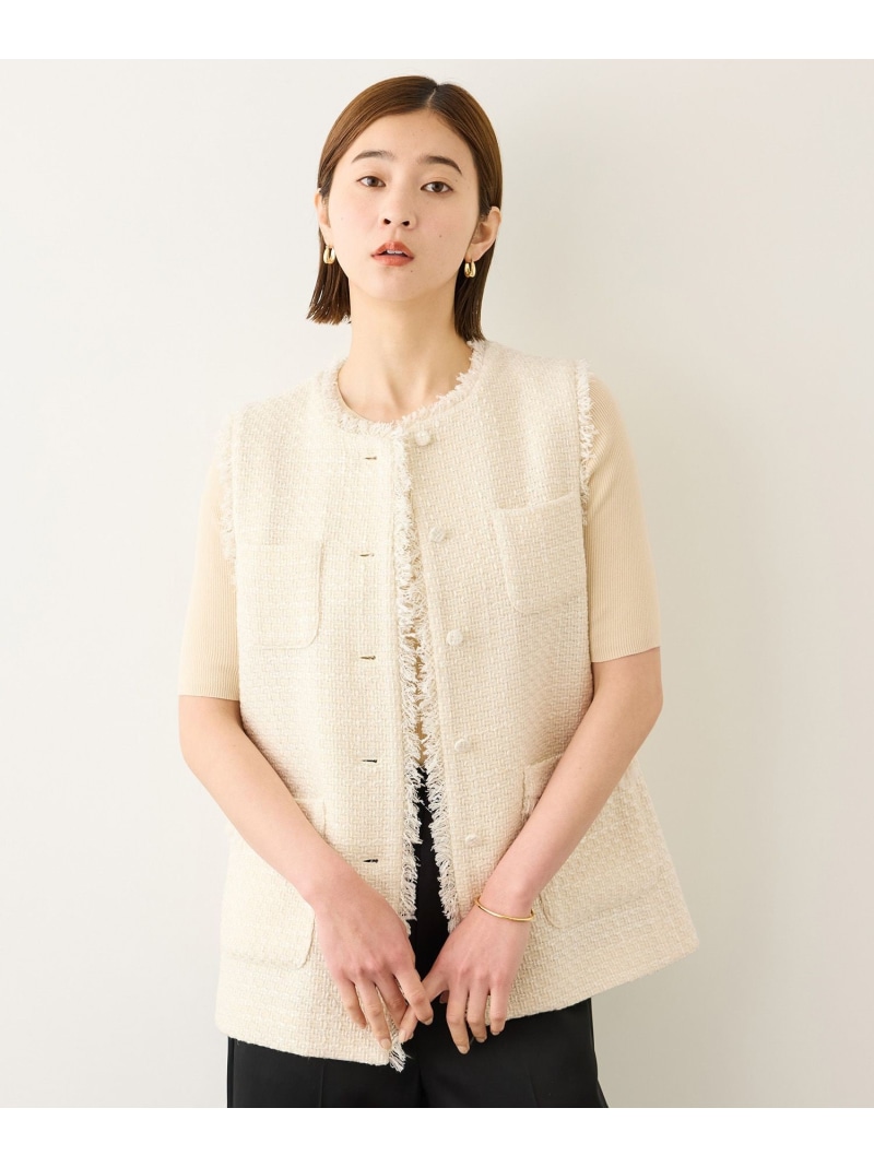 ミックスツイードジレベスト ROPE' ロペ トップス ベスト・ジレ ブラック ホワイト ネイビー【送料無料】[ Fashion]