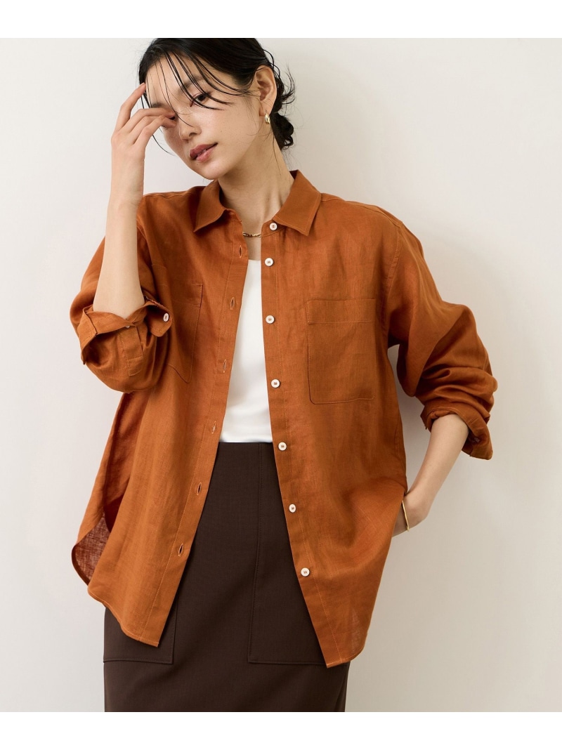 【SALE／50%OFF】ウォッシュリネンベーシックシャツ/イージーケア ROPE' ロペ トップス シャツ・ブラウス ブラウン ブルー カーキグリーン ベージュ【RBA_E】【送料無料】[ Fashion]｜ROPE&rsquo;