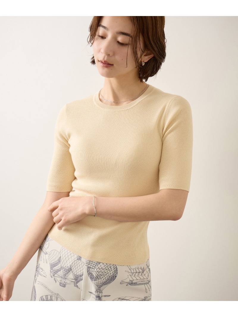 【SALE／30%OFF】コットンリブ5分袖ブルオーバー/イージーケア ROPE' ロペ トップス ニット ブラック ベージュ オレンジ【RBA_E】【送料無料】[ Fashion]｜ROPE&rsquo;