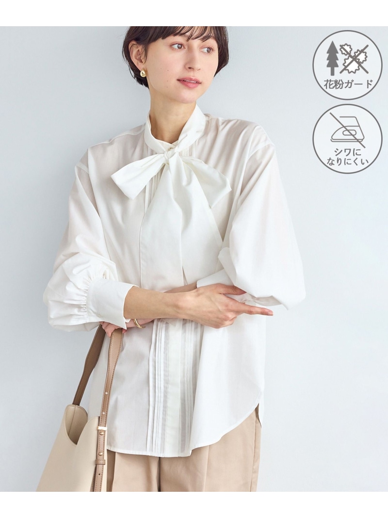 ボウタイリボンシャツ/花粉ガード・防シワ ROPE' PICNIC ロペピクニック トップス シャツ・ブラウス ブルー ホワイト パープル【送料無料】[ Fashion]