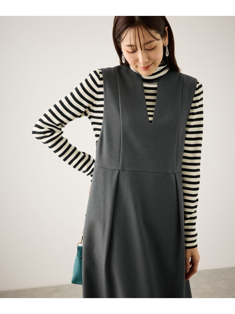 【SALE／20%OFF】キーネックジャンパースカート ROPE' PICNIC ロペピクニック ワンピース・ドレス ジャンパースカート グレー ブラック【RBA_E】【送料無料】[ Fashion]