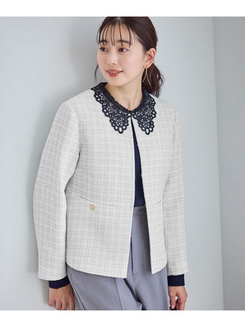 【WEB限定カラー】ツイードフレアジャケット/入卒式・セレモニー対応・リンクコーデ ROPE' PICNIC ロペピクニック ジャケット・アウター ノーカラージャケット ブラック ネイビー ホワイト【送料無料】[ Fashion]