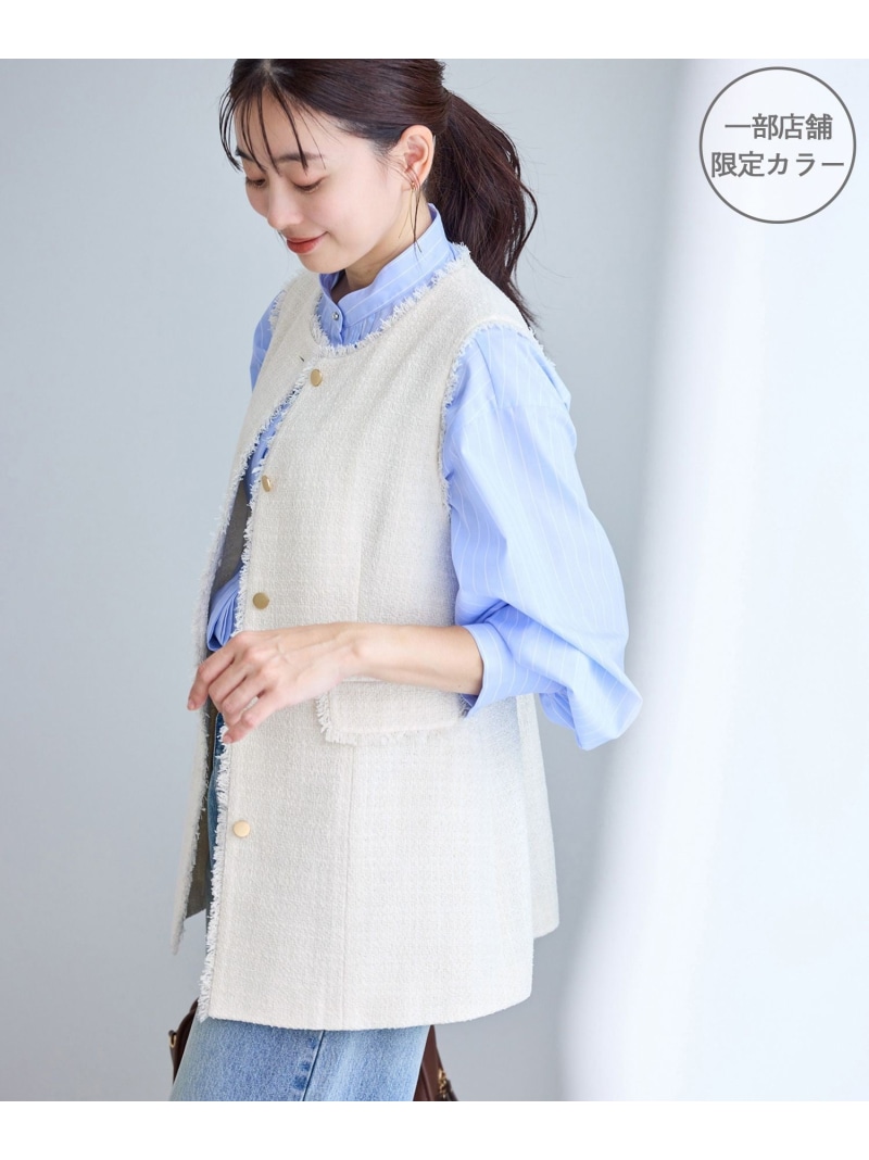 【WEB限定カラー】ツイード金ボタンジレベスト/セレモニー対応・リンクコーデ ROPE' PICNIC ロペピクニック トップス ベスト・ジレ ブラック ホワイト ネイビー【送料無料】[ Fashion]