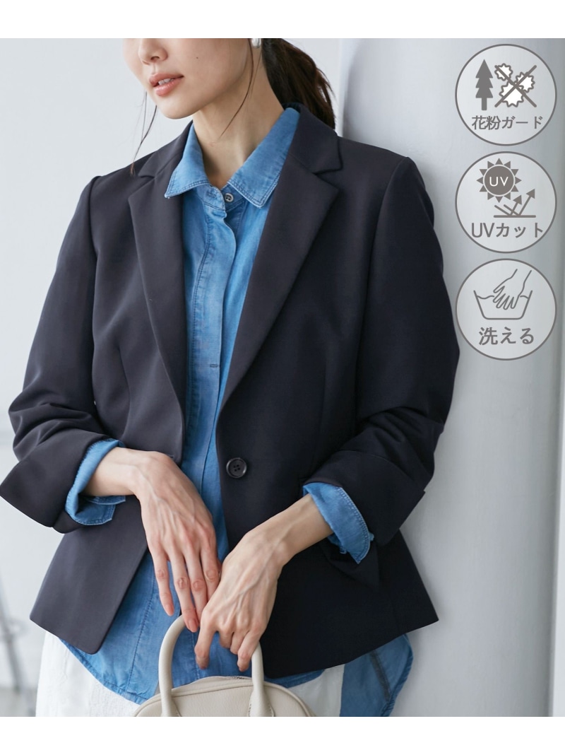 ROPE PICNIC ノーカラー ジャケット　セットアップ パンツ ネイビー ROPE' PICNIC ジャケット ノーカラージャケット 「花粉ガード