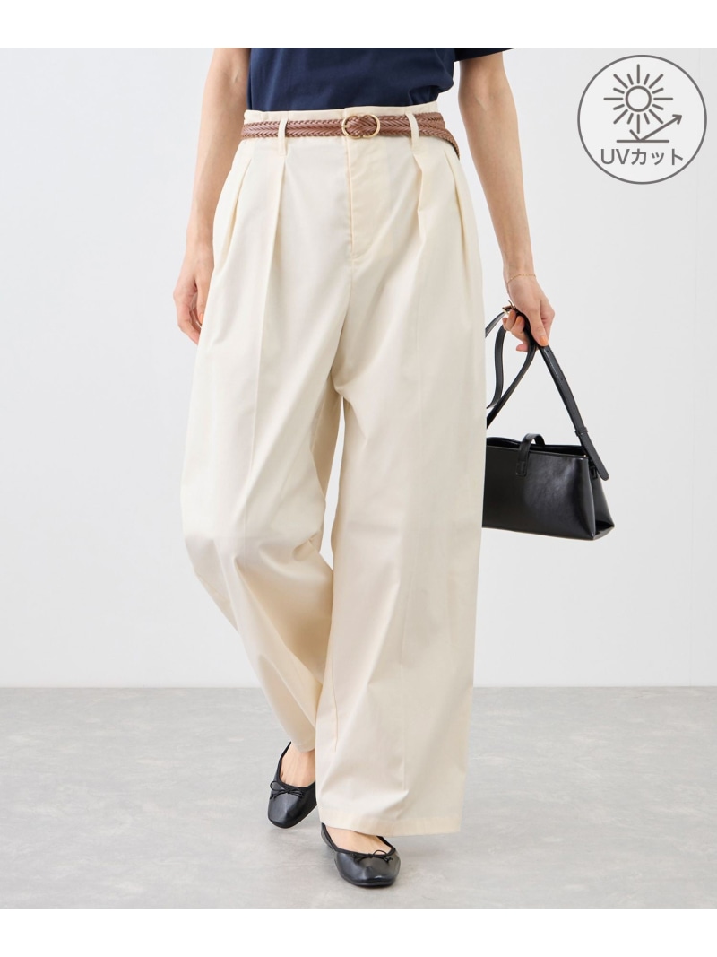 タックデザインチノパンツ/UVカット ROPE' PICNIC ロペピクニック パンツ チノパンツ ベージュ カーキグリーン ホワイト【先行予約】*【送料無料】[ Fashion]