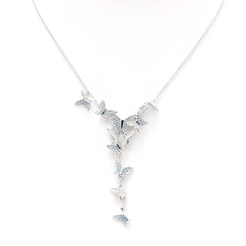 すぐに使える【２点で5％OFFクーポン】ネックレス レディース シルバー ブルー スワロフスキー Lilia リリア SWAROVSKI 5662179 Y字型ネックレス｜ロゼ・エムロード