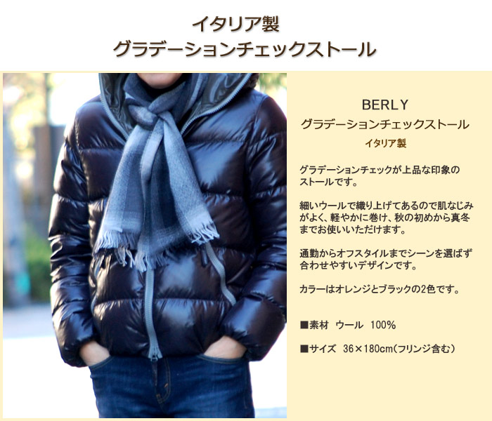 イタリア　秋冬ストール グラデーションチェックストール ermes BERLY ベリー マフラー　ストール 8900
