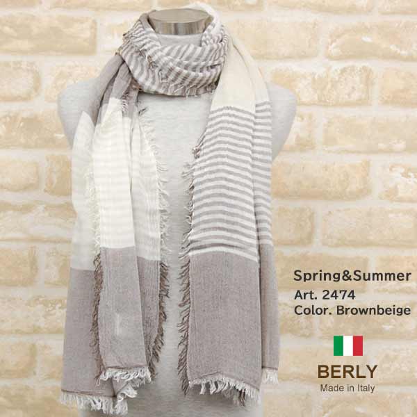 楽天市場 ストール春夏イタリア製レディース メンズ ユニセックス2474 Brownbeige Berlyベリー マフラー スカーフ Stole Women Men 130 Rosegray