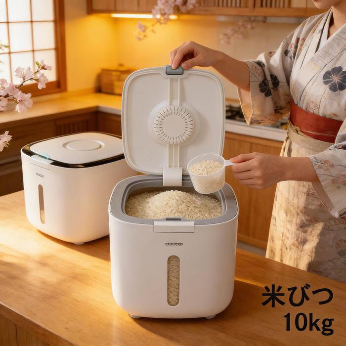 密閉 袋ごと米びつ 10kg 段々米計量カップ付き グレー ブラック 米びつ米櫃窓付き おしゃれ キッチン用品 キッチン収納 保存容器 ボックス プラスチック 生鮮食品 米櫃 ストッカー 台所保存 開閉簡単 出し入れ便利 広口 新生活 シンプル
