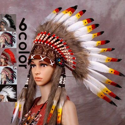インディアン 頭飾り コスプレ 羽根帽 野人頭飾り 酋長羽根頭飾り 舞台 男性用 女性用 文化祭 舞台 演劇 仮装 変装 ハロウィン仮装 レディース メンズ