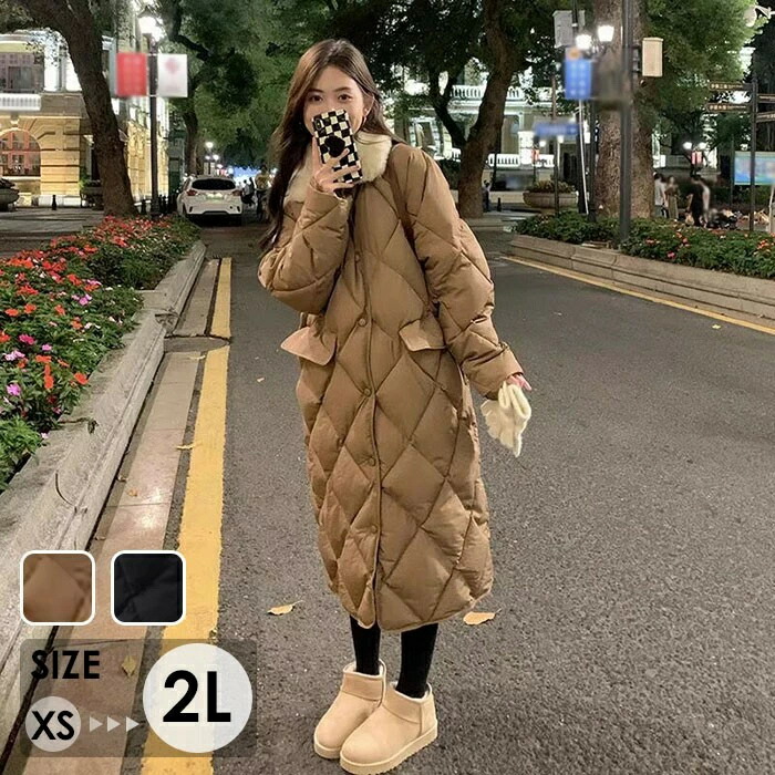 ダウンコート ファー付き ベンチコート レディース ダウン ロング コート スタンドカラー 小さいサイズ アウター 冬 ロングダウンコート おしゃれ シンプル 冬服 防寒 防寒着 柔らかい 暖かい あったか ブラック 黒 10034509.jpg