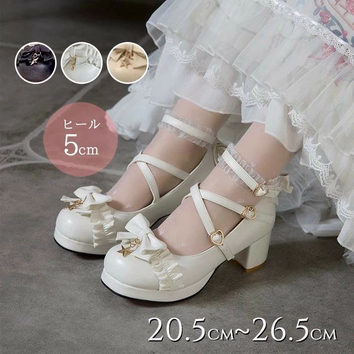 楽天市場】ロリータ靴 パンプス ストラップ リボン 厚底 フラット 甘