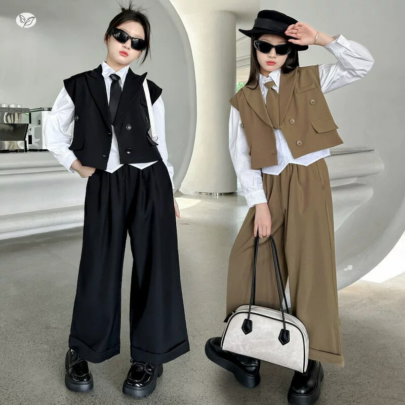 卒業式 パンツスーツ 女の子 160 韓国 小学校女子 卒服 入学式 フォーマル 制服 ピアノ発表会 ベスト パンツ 長袖シャツ 4点セット（ ネクタイ付き）小学生 ジュニア 卒園式 結婚式 イベント 洋服 子供服 七五三 女の子 ガールズ お受験 スクール 七五三