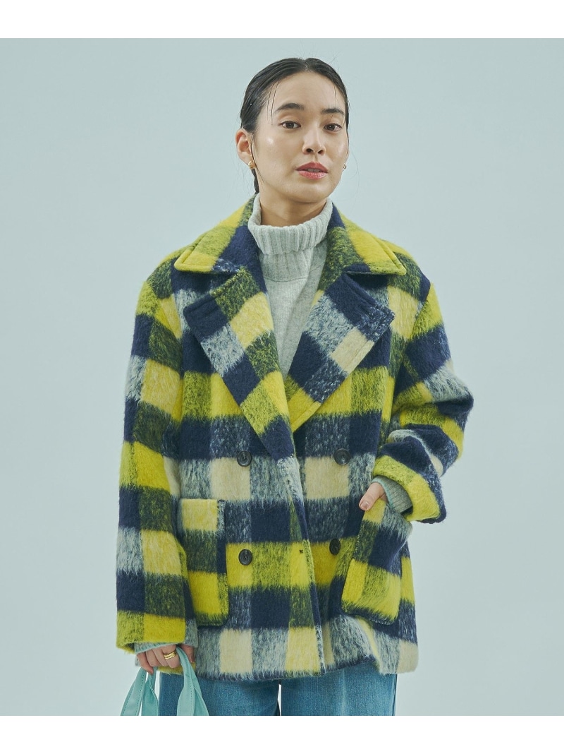【SALE／37%OFF】SHAGGY CHECK COAT ROSE BUD ローズバッド ジャケット・アウター 余分の物のジャケット・アウター 黄色 青み【RBA_E】【貨物輸送無料】[ Fashion]