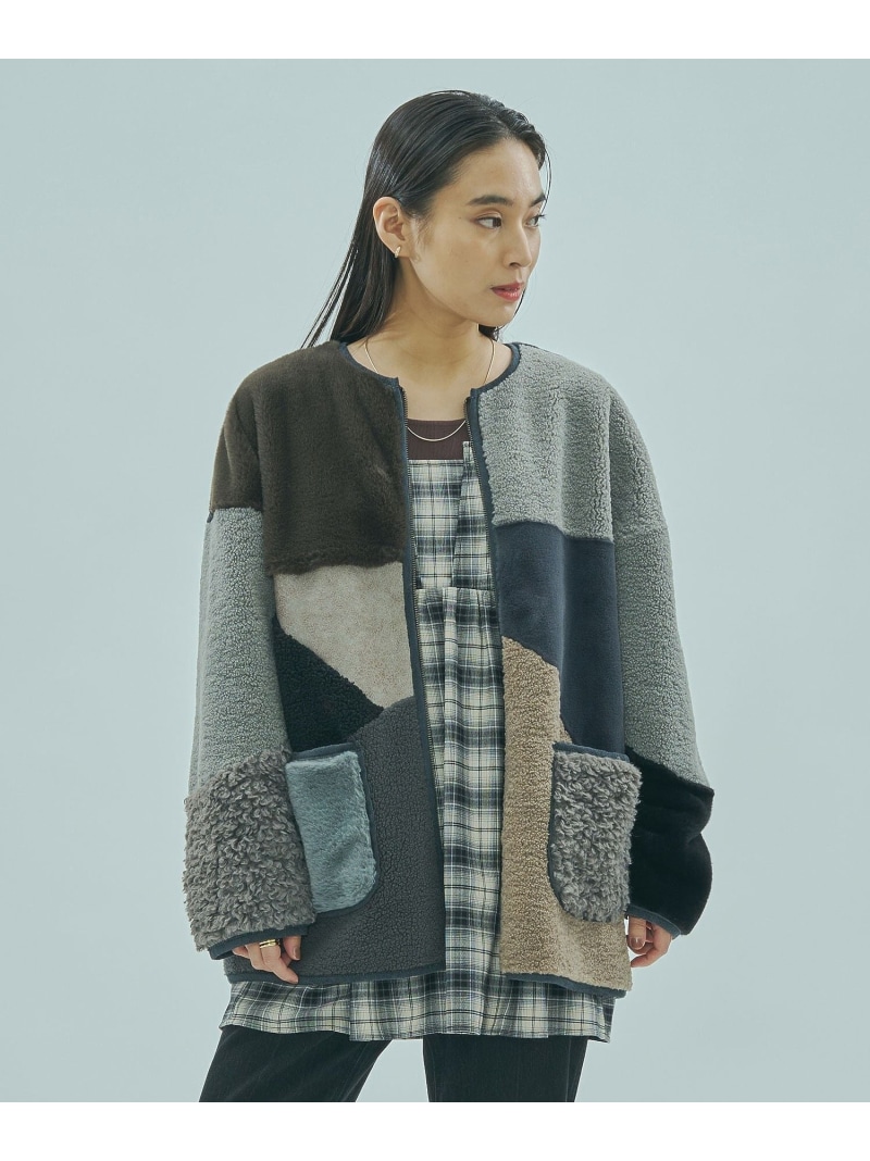 【SALE／30%OFF】PATCHWORK FAUXFUR COAT ROSE BUD ローズバッド ジャケット・アウター その他のジャケット・アウター ブラウン【RBA_E】【送料無料】[ Fashion]