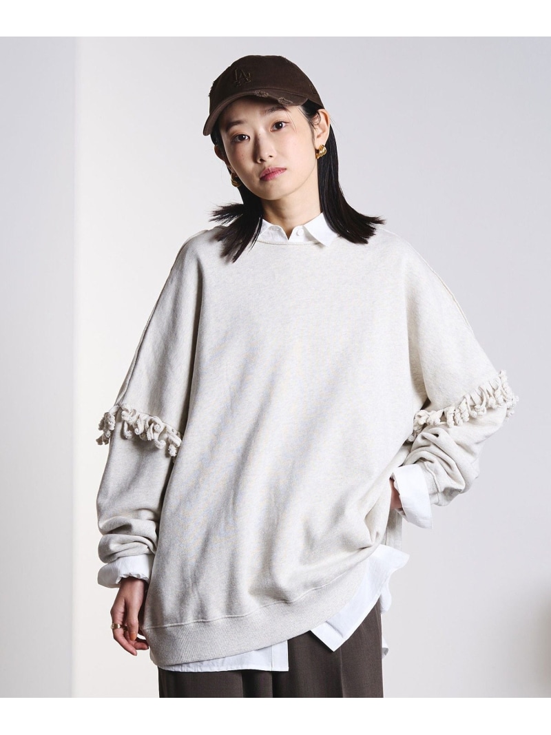 FRONT AND BACK FRINGE SWEAT ROSE BUD ローズバッド トップス スウェット・トレーナー グレー ピンク【送料無料】[ Fashion]