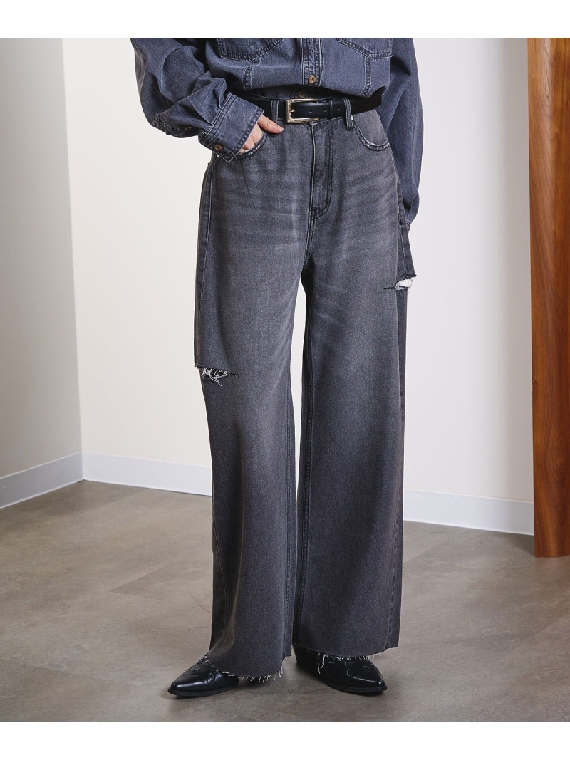 【SALE／10%OFF】SLIT DENIM PANTS ROSE BUD ローズバッド パンツ その他のパンツ ネイビー ブラック【RBA_E】【送料無料】[ Fashion]