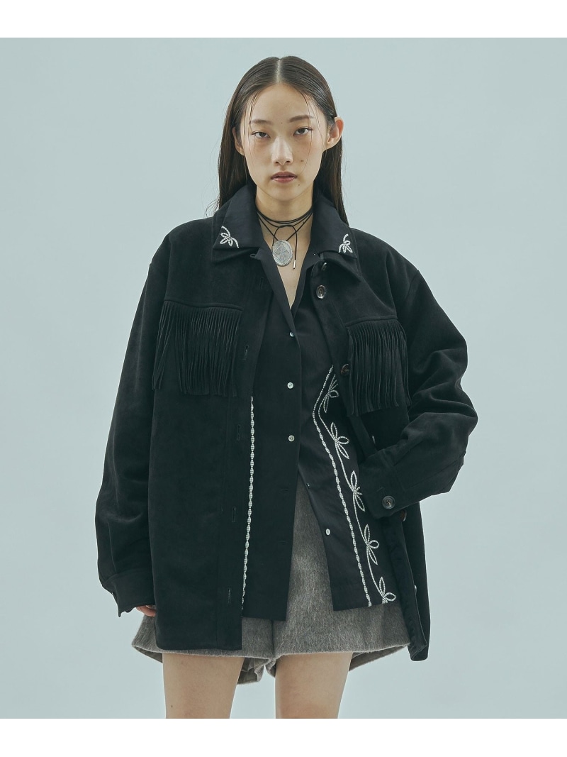 FAKE SUEDE FRINGE JAKET ROSE BUD ローズバッド ジャケット・アウター 余分の物のジャケット・アウター 赤銅色 黒いこと【貨物輸送無料】[ Fashion]